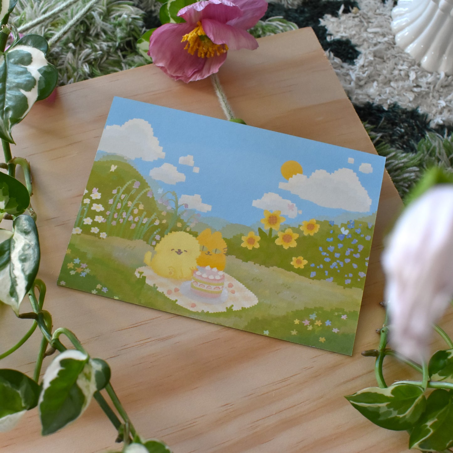 Pixel Butter Dog & Orange Cat Postcard/ Art Print