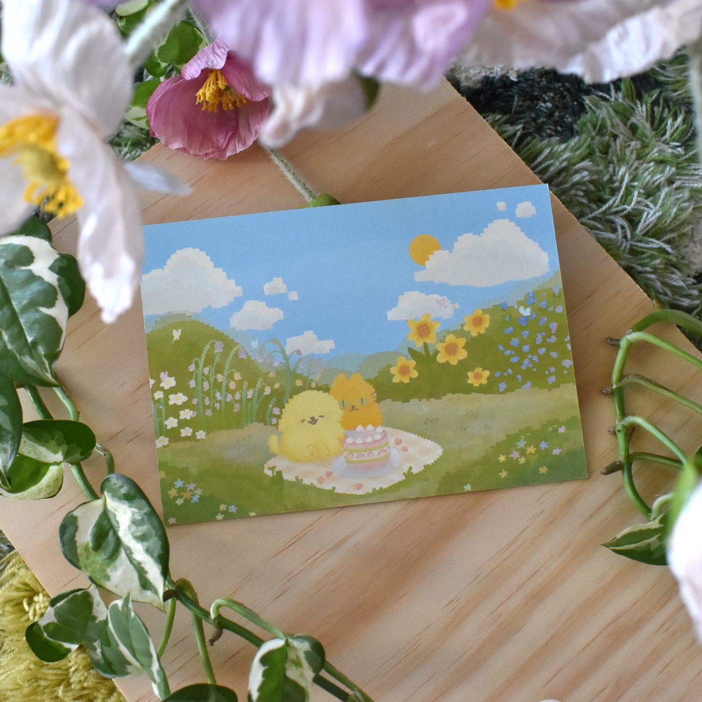 Pixel Butter Dog & Orange Cat Postcard/ Art Print