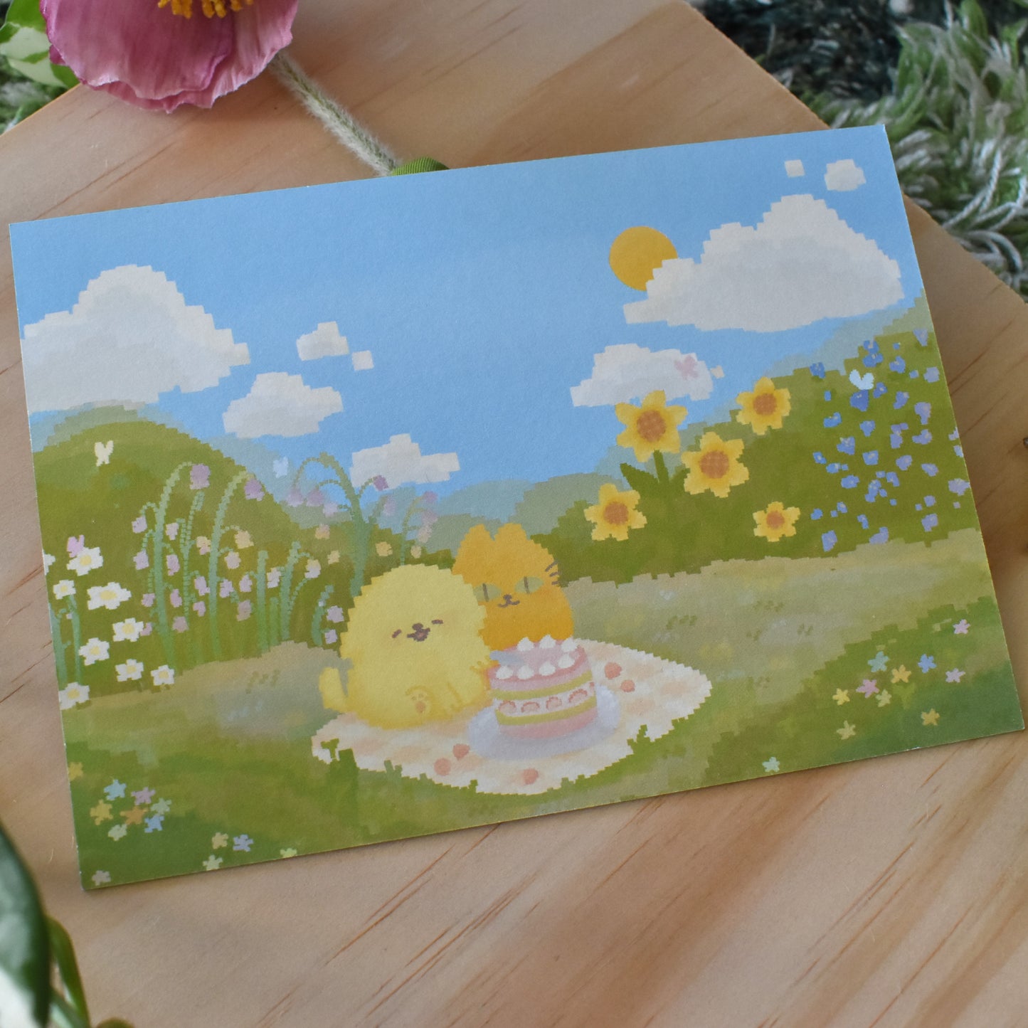 Pixel Butter Dog & Orange Cat Postcard/ Art Print